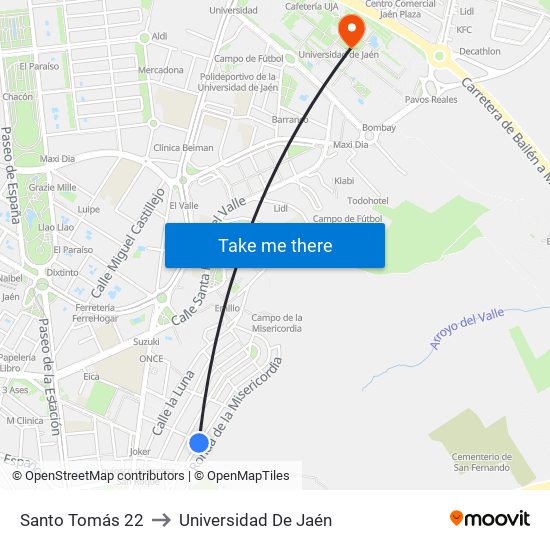 Santo Tomás 22 to Universidad De Jaén map