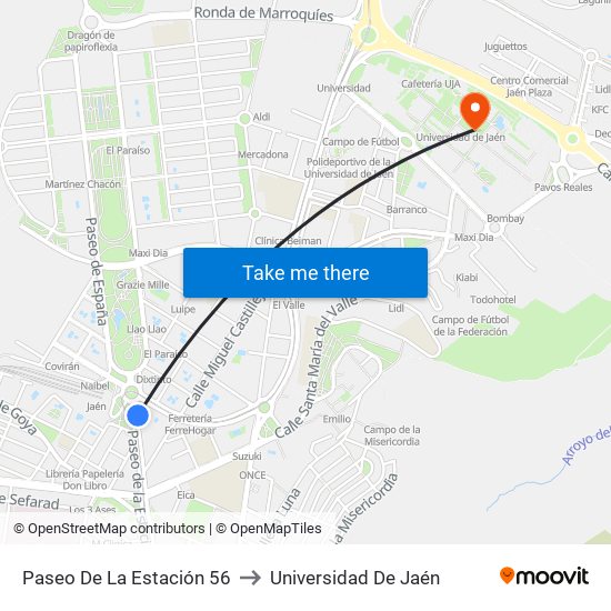 Paseo De La Estación 56 to Universidad De Jaén map