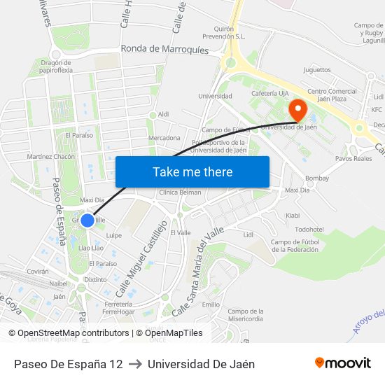 Paseo De España 12 to Universidad De Jaén map