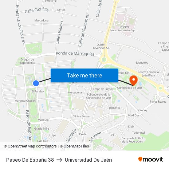 Paseo De España 38 to Universidad De Jaén map