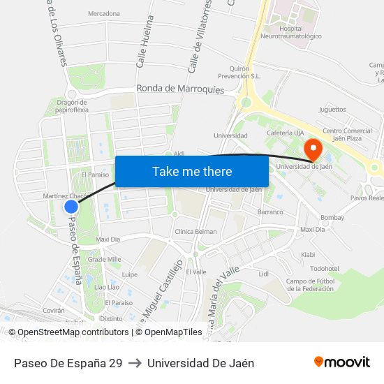 Paseo De España 29 to Universidad De Jaén map