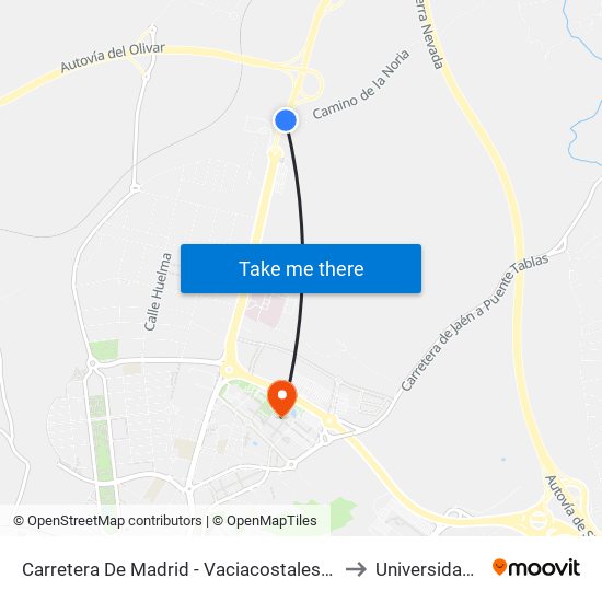 Carretera De Madrid - Vaciacostales (Sentido Las Infantas) to Universidad De Jaén map