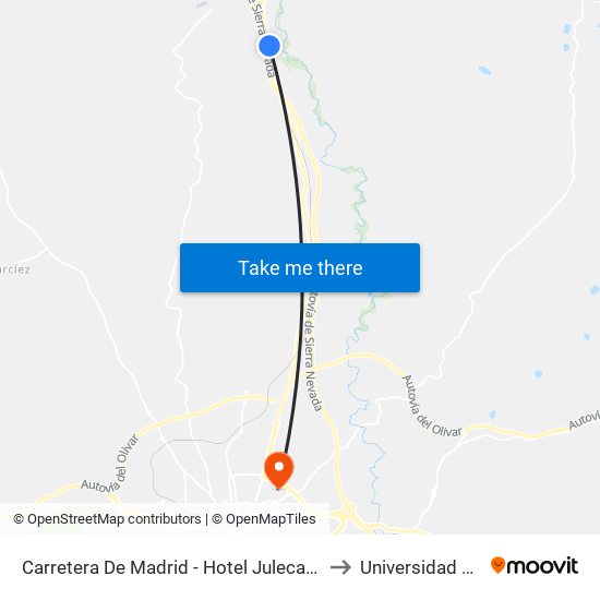 Carretera De Madrid - Hotel Juleca (Sentido Jaén) to Universidad De Jaén map