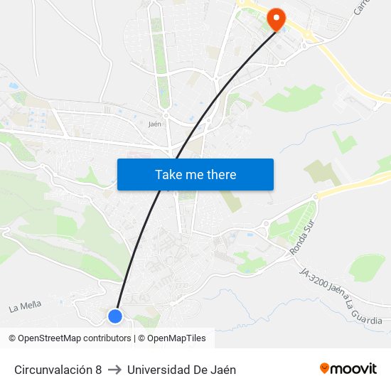 Circunvalación 8 to Universidad De Jaén map