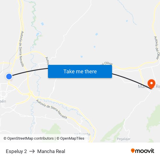 Espeluy 2 to Mancha Real map