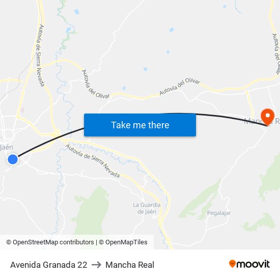 Avenida Granada 22 to Mancha Real map