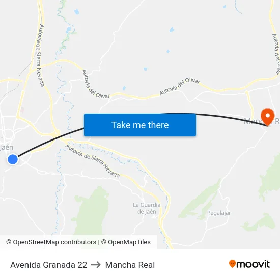 Avenida Granada 22 to Mancha Real map