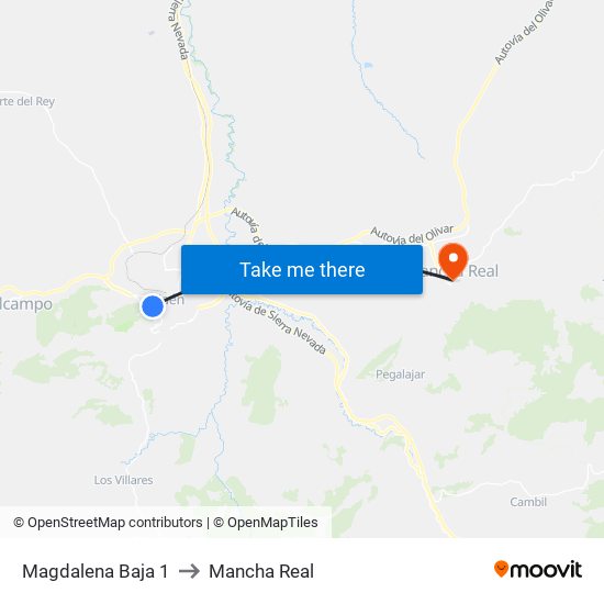 Magdalena Baja 1 to Mancha Real map