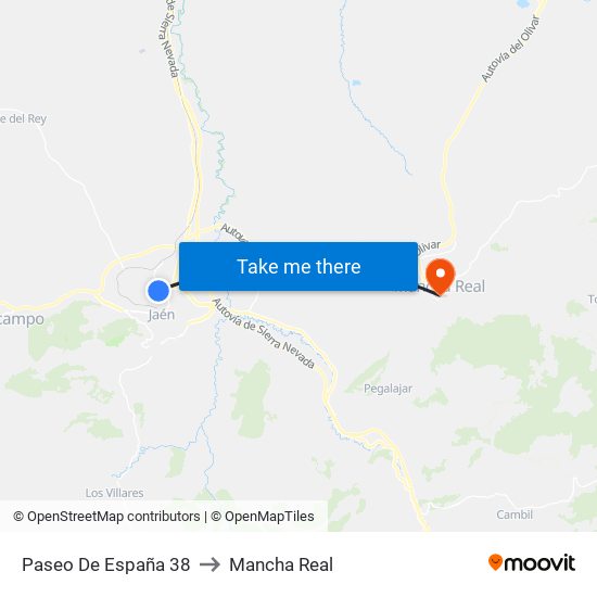 Paseo De España 38 to Mancha Real map