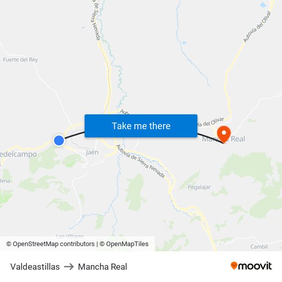 Valdeastillas to Mancha Real map