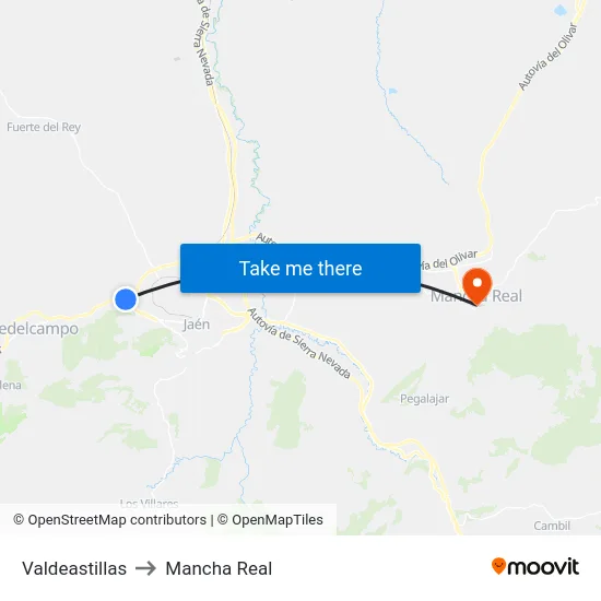 Valdeastillas to Mancha Real map