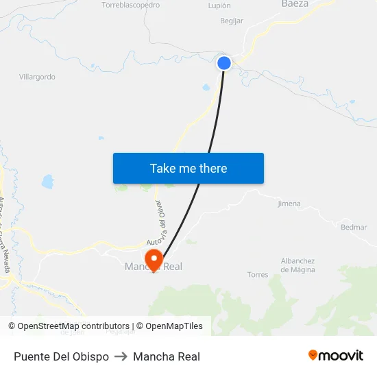 Puente Del Obispo to Mancha Real map