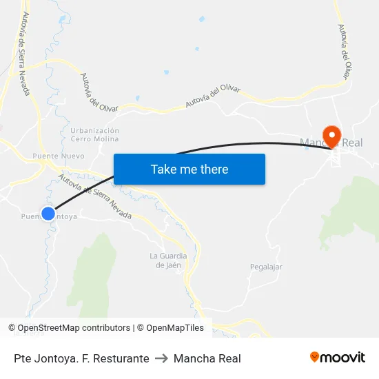 Pte Jontoya. F. Resturante to Mancha Real map