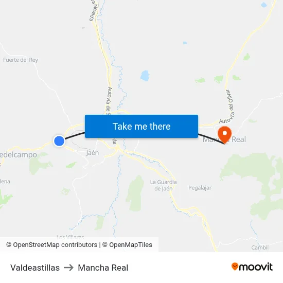 Valdeastillas to Mancha Real map