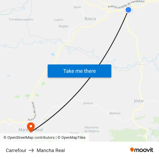 Carrefour to Mancha Real map