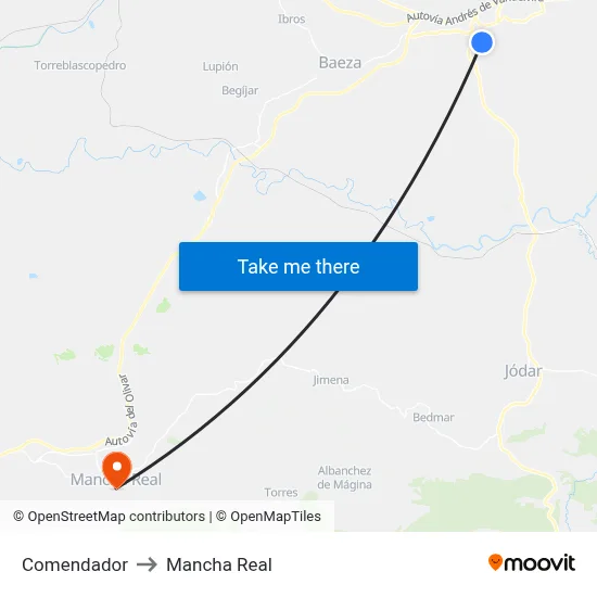 Comendador to Mancha Real map