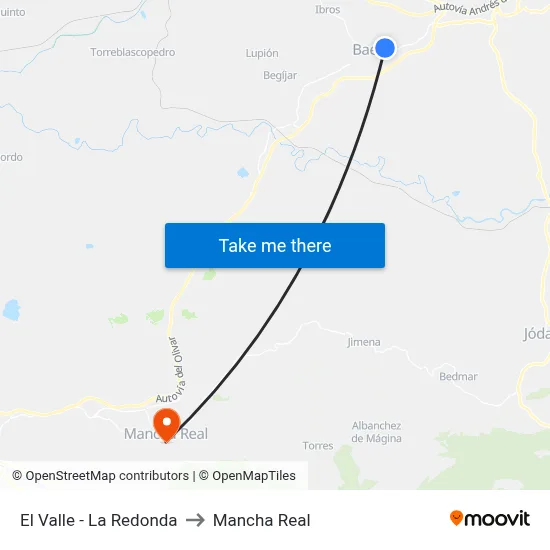 El Valle - La Redonda to Mancha Real map