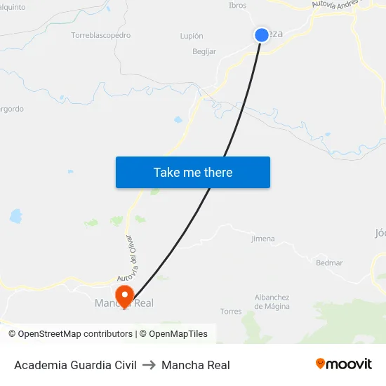 Academia Guardia Civil to Mancha Real map