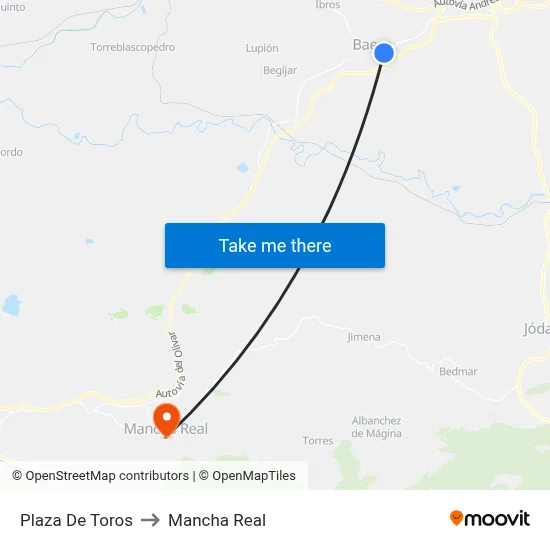Plaza De Toros to Mancha Real map