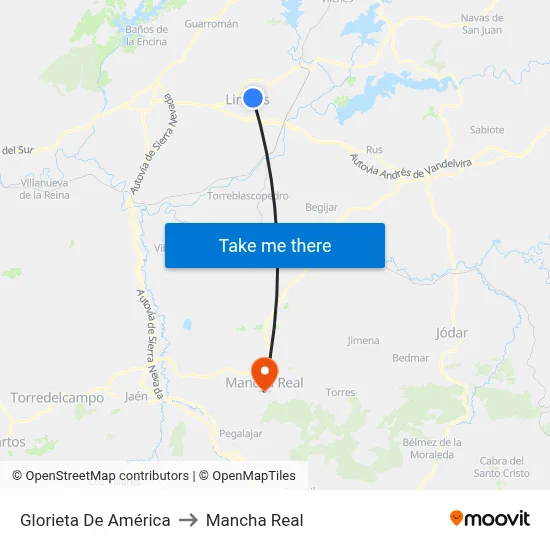 Glorieta De América to Mancha Real map