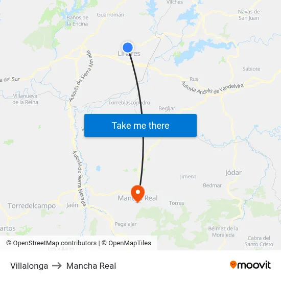Villalonga to Mancha Real map