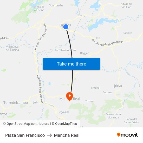 Plaza San Francisco to Mancha Real map