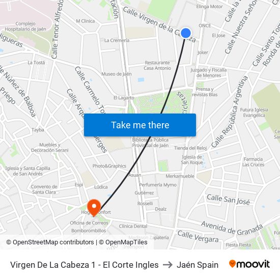 Virgen De La Cabeza 1 - El Corte Ingles to Jaén Spain map
