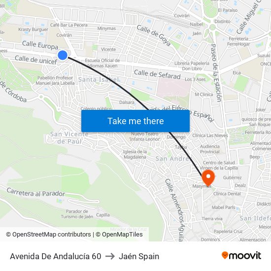 Avenida De Andalucía 60 to Jaén Spain map