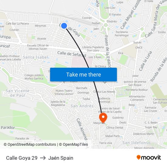 Calle Goya 29 to Jaén Spain map