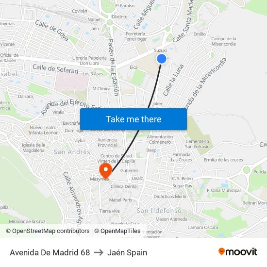 Avenida De Madrid 68 to Jaén Spain map