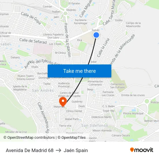 Avenida De Madrid 68 to Jaén Spain map