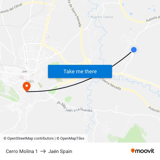 Cerro Molina 1 to Jaén Spain map