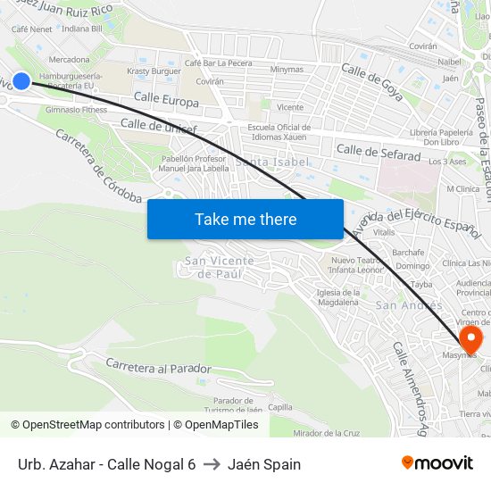Urb. Azahar - Calle Nogal 6 to Jaén Spain map