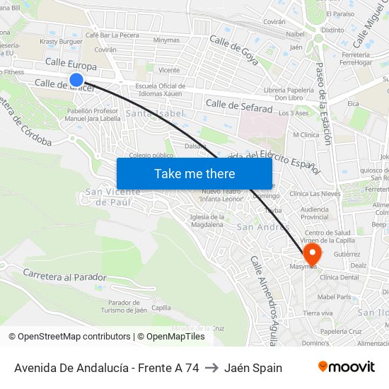 Avenida De Andalucía - Frente A 74 to Jaén Spain map