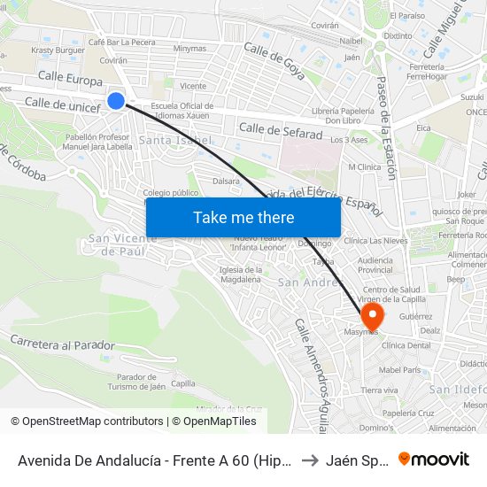 Avenida De Andalucía - Frente A 60 (Hipercor) to Jaén Spain map