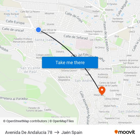 Avenida De Andalucía 78 to Jaén Spain map