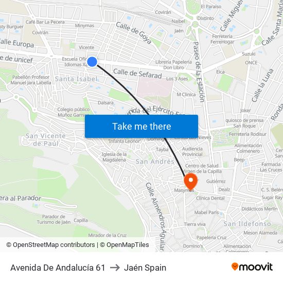 Avenida De Andalucía 61 to Jaén Spain map