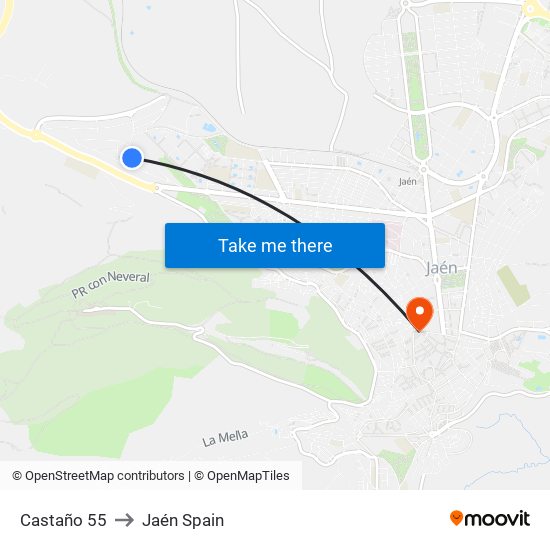 Castaño 55 to Jaén Spain map