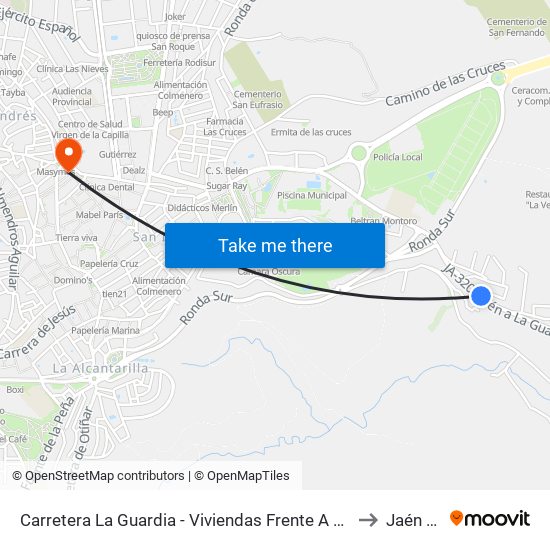 Carretera La Guardia - Viviendas Frente A Cerro De Las Canteras to Jaén Spain map