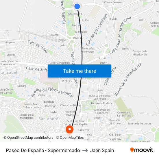 Paseo De España - Supermercado to Jaén Spain map