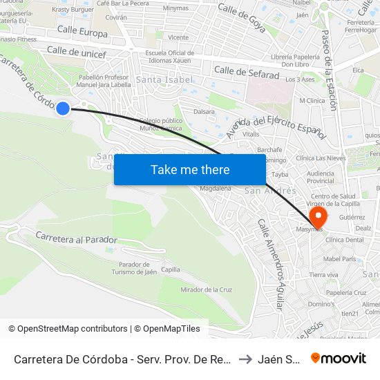 Carretera De Córdoba - Serv. Prov. De Recaudación to Jaén Spain map