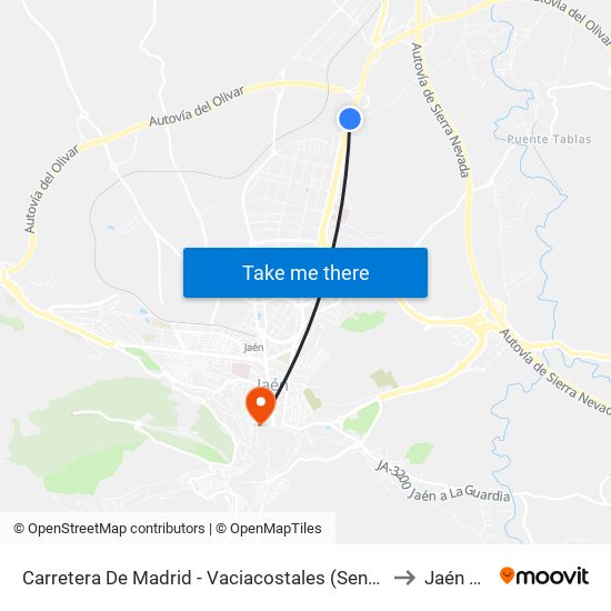 Carretera De Madrid - Vaciacostales (Sentido Las Infantas) to Jaén Spain map