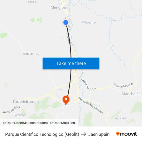 Parque Científico Tecnológico (Geolit) to Jaén Spain map