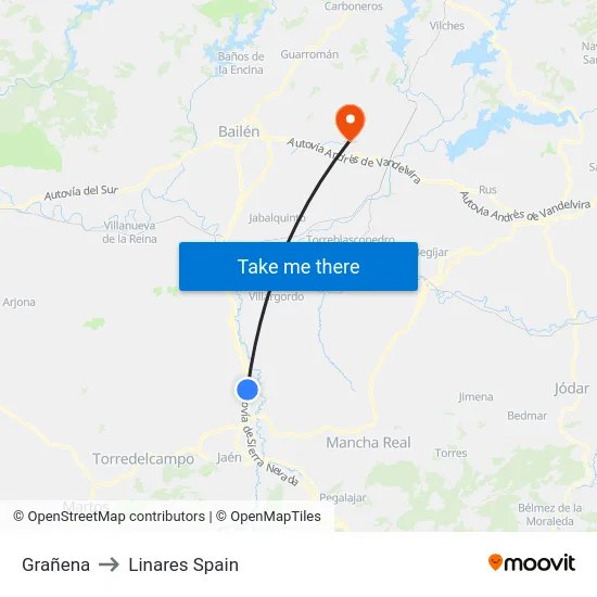 Grañena to Linares Spain map