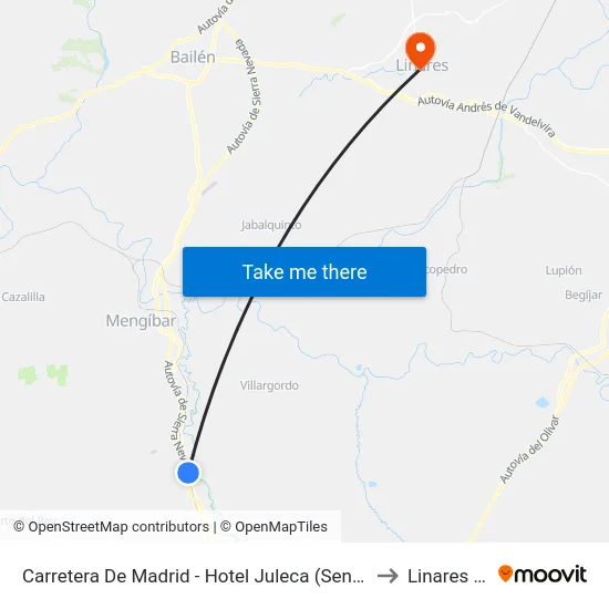 Carretera De Madrid - Hotel Juleca (Sentido Las Infantas) to Linares Spain map