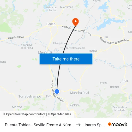 Puente Tablas - Sevilla Frente A Núm 24 to Linares Spain map
