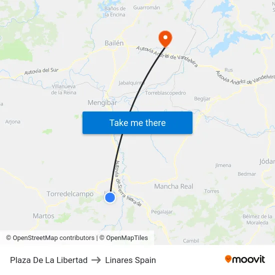Plaza De La Libertad to Linares Spain map