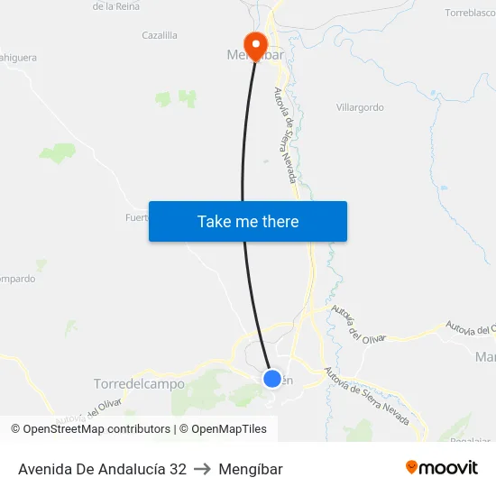 Avenida De Andalucía 32 to Mengíbar map