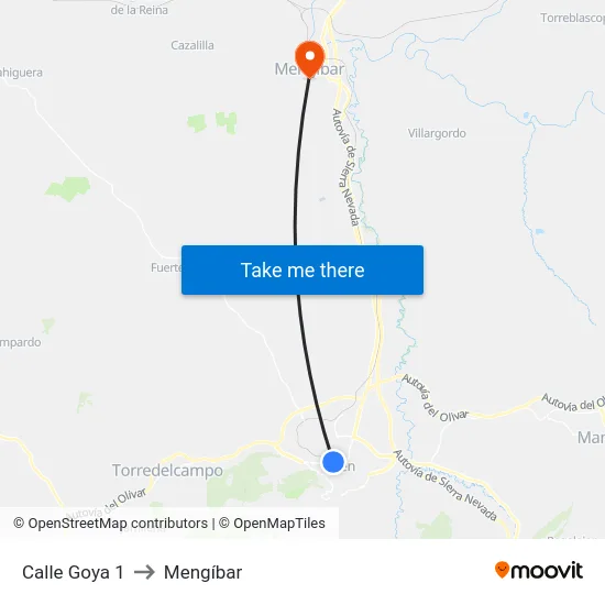 Calle Goya 1 to Mengíbar map
