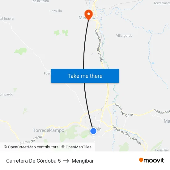 Carretera De Córdoba 5 to Mengíbar map